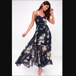 LULUS FEELING FREESIA NAVY BLUE FLORAL MAXI DRESS